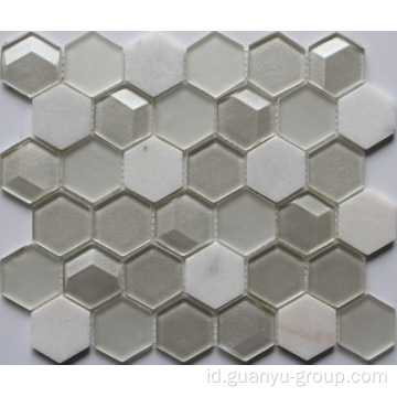 Hexagon Glass Mixed Marble Mosaic